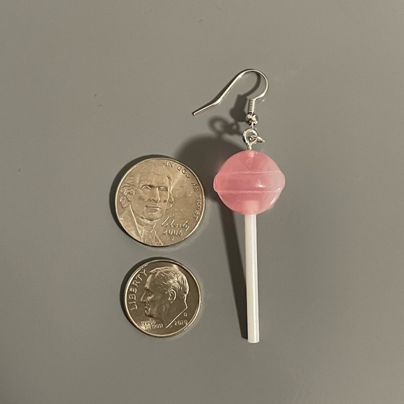 Bubblegum Pink Resin Lollipop Dumdum Earrings with Silver Accents - Picture 3 of 4